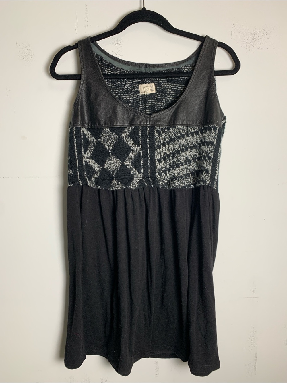 Urban Renewal Black Patterned Knit Bodice Mini Dress